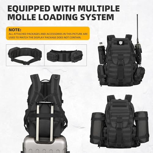 50L Military Tactical Backpack 3 Day Assault Pack Molle Daypack Hiking Backpack for Men and Women - color: Black 1
