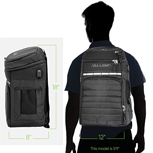 Millenti Backpacks Basketball Soccer Backpack - with Ball Compartment, Travel College Sports Bag and 13” Laptop Sleeve, 27L (Black) - color: Black