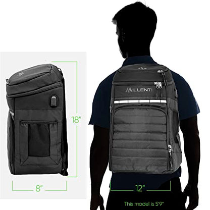 Millenti Backpacks Basketball Soccer Backpack - with Ball Compartment, Travel College Sports Bag and 13” Laptop Sleeve, 27L (Black) - color: Black