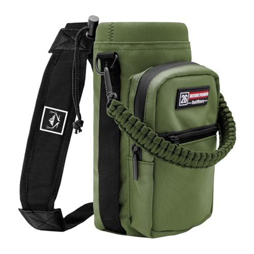 NATURE PIONEOR Water Bottle Holder with Adjustable Strap - 26/32/36/40/46/64oz Insulated Water Bottle Sling Carrier with Paracord Handle & 2 Pockets, Outdoor Sports, Hiking, Camping, Gym - color: Green, size: 18-26oz