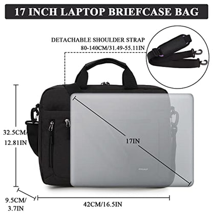 RAVUO 17inch Laptop Bag, Mens Water Resistant Shoulder Messenger Bag Computer Carrying Case Business Briefcase with Organizer Pocket | Water Resistant - color: 17inch-black