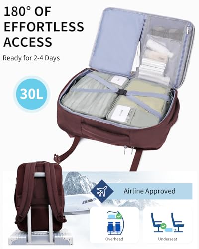 ECOHUB Carry On Travel Backpack, Expandable Airlines Personal Item Bag 18x14x8, Water Resistant 17 inch Laptop Backpack Flight Approved, 12 Pockets 30L Work Backpacks with Wet Pocket & Cable Slot, Red - color: Red, size: 18 inch underseat