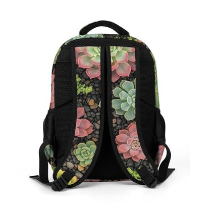 Casual Laptop Backpack Purse Succulent Plants, Cute Travel Bag with Tumbler Holder for Nurse Teacher College Commute - color: Pattern (255)