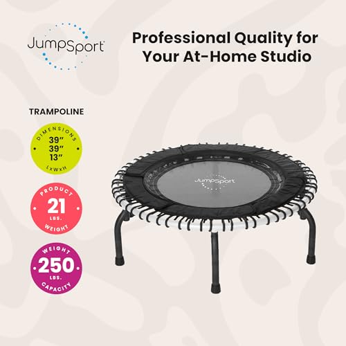 JumpSport 39" Essential Fitness Trampoline | Model 220, 230, 250 | Exercise Trampoline | 30 Low-Impact Bungees Rebounder for Adults - color: White