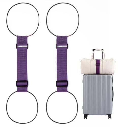 2 Pack Luggage Connector Straps for Suitcases 25 Colors, Adjustable Elastic Travel Bag Strap with Dual Stability Design, Add-a-Bag Hands-Free Luggage Belt, Fits Most Carry-On & Checked Luggage - color: Purple