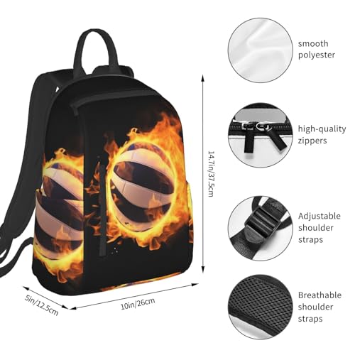 Burning volleyball pictures Travel Backpack for Men & Women 14 inch Laptop Backpack Waterproof Work Back Pack - color: Burning Volleyball Pictures