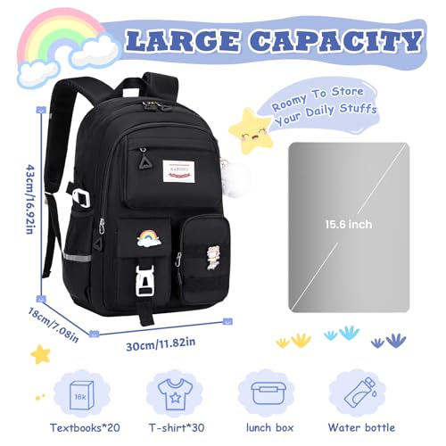 MUSEVOS Girls Backpack for Kids Teenage Elementary Middle High School Backpacks, Lightweight Water Resistant Bookbag Multiple Compartments large Capacity, Black - color: Black