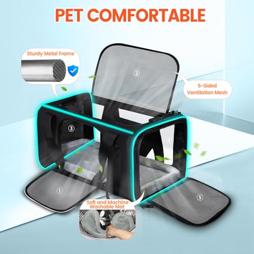 Petskd Small Pet Carrier with Wheels (17" L x 11" W x 9.5" H), Alaska Airlines Approved, Rolling Pet Carrier for Small Dogs & Cats (Black) - color: Black and Wheeled, size: 17.0"L x 11.0"W x 9.5"H