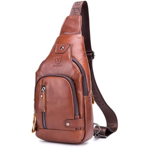 Hebetag Leather Sling Bag Hiking Daypack for Men Women Outdoor Travel Camping Fishing Crossbody Shoulder Chest Pack Backpack - color: #03brown