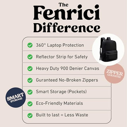 Fenrici Black Backpack for Girls, Boys, Teens, Kids' School Backpack, Kids' Bookbags with Padded Laptop Compartment, Black, 17 Inch - color: Black