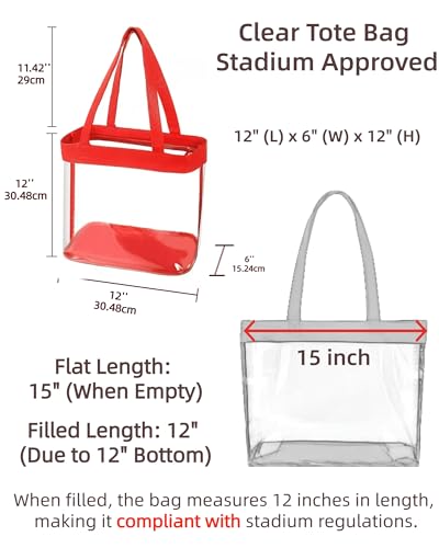 Clear Tote Bag Stadium Approved 12x6x12 12x12x6 Clear Bag for Stadium Events 12 x6 x12 Transparent Purse 12 x 6 x 12 - color: Red