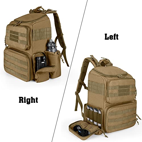 DSLEAF Tactical Range Pistol Backpack with 6 Pistol Cases, Gun Backpack with 9X Magazine Slots for Shooting and Hunting - color: Khaki