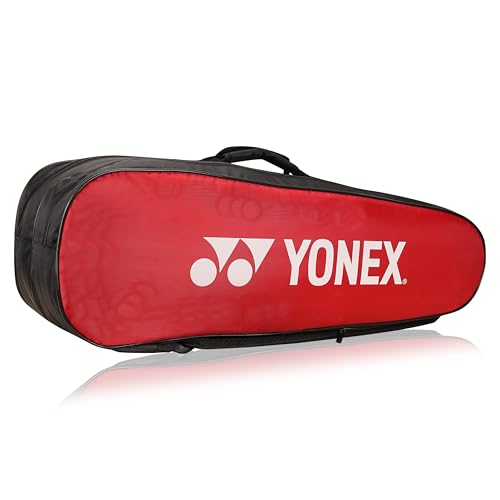 Yonex Stylish Badminton Kit-Bag |Double Zipper Compartment for Storage of 6 Rackets and Clothes|Side Pocket |Back Straps |Accessories Compartment |Made in India - color: RED BLACK