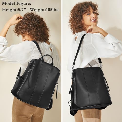 S-ZONE Leather Backpack Purses for Women Antitheft Rucksack Shoulder Bag Medium - color: 2-black