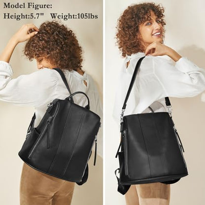 S-ZONE Leather Backpack Purses for Women Antitheft Rucksack Shoulder Bag Medium - color: 2-black
