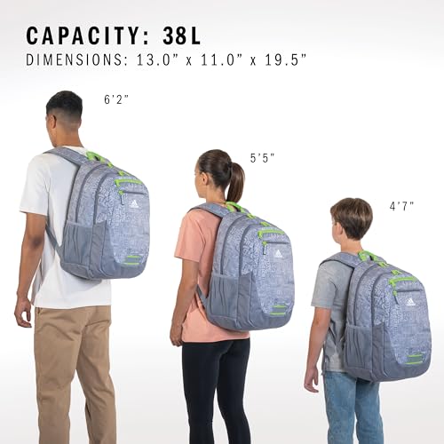 adidas Excelerator School Backpack, 33L - color: Adi Font Madness Stone Grey/Lucid Lime Green, size: OSFA
