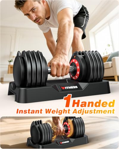 XDDIAS Adjustable Dumbbells Set of 2 for Strength Training, One-Hand Quick Adjust, 25/55/80/90 lbs Options, Anti-Slip Grip Handle, Compact Home Gym Weights for Men Women - color: 25LBS-5 Gears
