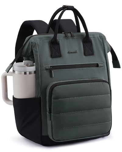 LOVEVOOK Puffer Laptop Backpack for Women, 15.6 Inch Work Backpack purse for Nurse Teacher, Personal Item Travel Bag College Computer Daypack for Daily Commute - color: Green-black, size: 15.6 Inch