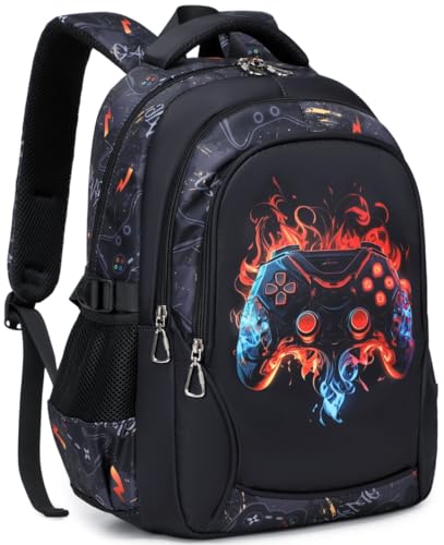 Boys Backpack for Elementary Kids Bookbag Middle School Bags Heavy Duty Soccer Laptop Durable Waterproof 18 In (4-Flame Game) - color: 4-flame Game