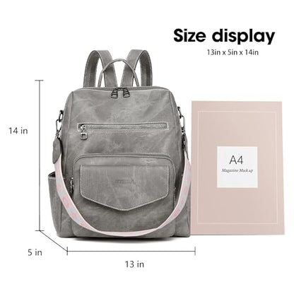 WYFJNX Backpack Purse for Women PU Leather Backpack Ladies Fashion Handbag Designer Shoulder Bag Small Travel Bag Grey - color: Grey