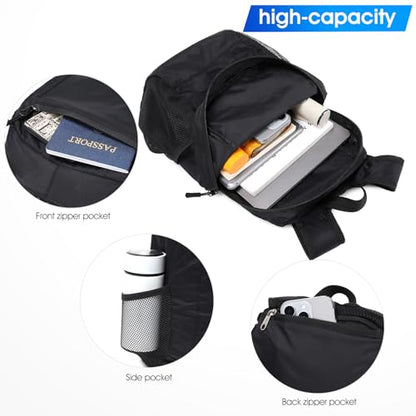 Lightweight Hiking Backpack Small,Waterproof Hiking Daypack,Foldable Backpack for Travel,Ultralight Daypack(Nylon, Black) - color: Nylon Black