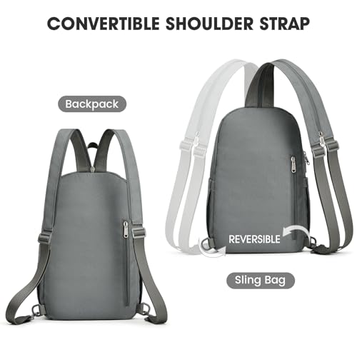 G4Free Sling Bag Crossbody Backpack Small Convertible Crossbody Bag for Women Men Sling Backpack for Travel with RFID Pocket Grey - color: Grey