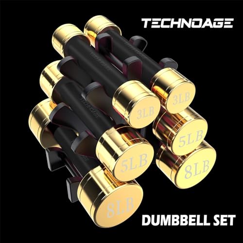 TECHNOAGE Round Dumbbell Sets with Steel Handle, Odorless Neoprene rubber Handle Cover - color: Black-1LB