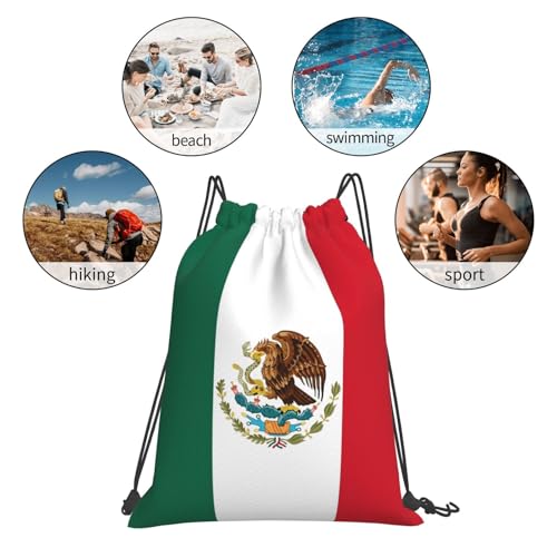 Mexico Mexican Flag Drawstring Bag Sport Gym Backpack Beach Travel Sack Draw String Yoga Bag For Men Women - color: Mexico Mexican Flag