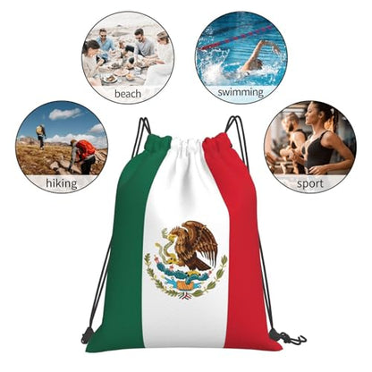 Mexico Mexican Flag Drawstring Bag Sport Gym Backpack Beach Travel Sack Draw String Yoga Bag For Men Women - color: Mexico Mexican Flag