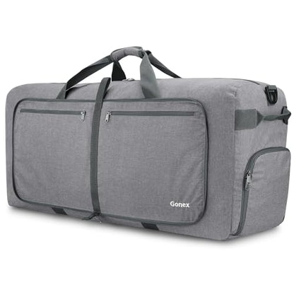 Gonex Large Foldable Travel Duffle Bag with Shoes Compartment, Packable Lightweight Water Repellent Duffel Bag for Camping Gym Weekender Bag - color: Light Grey, size: 60L