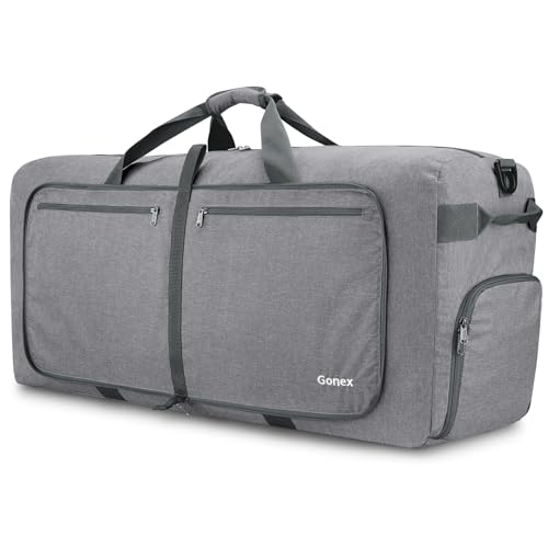 Gonex Large Foldable Travel Duffle Bag with Shoes Compartment, Packable Lightweight Water Repellent Duffel Bag for Camping Gym Weekender Bag - color: Light Grey, size: 60L