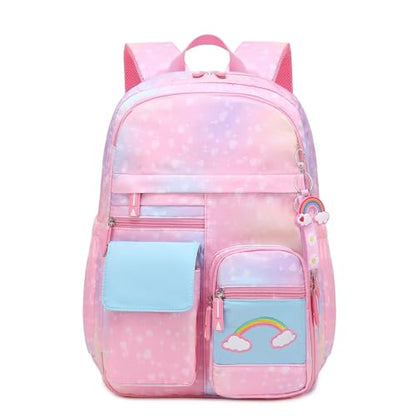 School Backpack for Girls Rainbow Cute Kids Backpack for Back to School Laptop Travel Bag With pencil Case (Pink set) - color: Pink Set