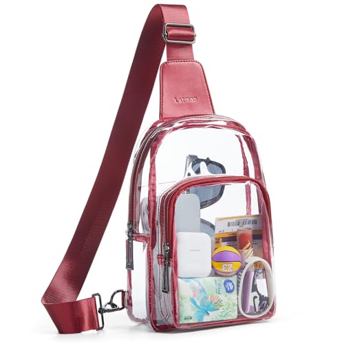LATMAP Clear Bag for Stadium Events, Clear Purse for Women Stadium Crossbody Bag, Transparent Bag for Concerts Sports - color: Regular Size-Red