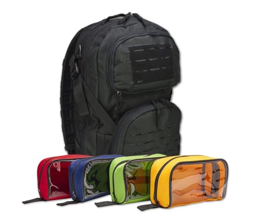 Lightning X Stocked Modular Trauma & Bleeding First Aid Responder Medical Backpack + Kit + Hydration Bladder - Black - color: Black W/ Hydration Bladder
