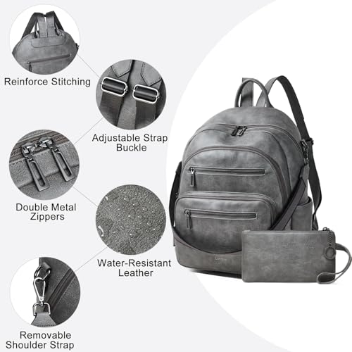 LATMAP Backpack Purse for Women Laptop Backpack, Leather Travel Back Pack Shoulder Bag Teacher College Daypack Work Handbag fits 14" Laptop, Dark Grey - color: Style1-dark Grey