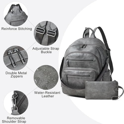 LATMAP Backpack Purse for Women Laptop Backpack, Leather Travel Back Pack Shoulder Bag Teacher College Daypack Work Handbag fits 14" Laptop, Dark Grey - color: Style1-dark Grey