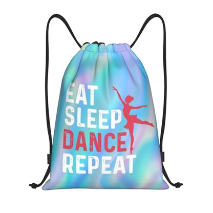 Gianlaima Eat Sleep Dance Repeat Ballet Drawstring Backpack Sport Gym Sack Yoga Dance Travel Bag For Men Women - color: Black13
