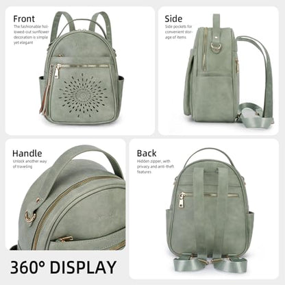 APHISON Small Backpack Purse for Women Cute PU Leather Mini Backpacks Ladies Casual Lightweight Travel Daypack Waterproof - color: 1-green, size: Small