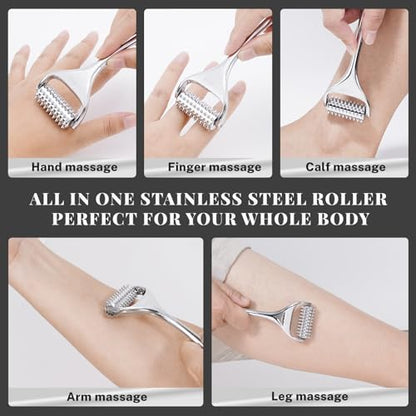 Acupuncture Massage Roller, Stainless Steel, Portable Manual Roller for Whole Body Pain Relief, Puffiness Reduce and Muscle Relaxation Massage