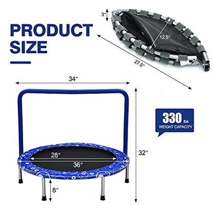 Giantex 36-Inch Mini Trampoline for Kids, ASTM Approved Foldable Rebounder Trampoline with Foamed Handle, Max Loaded 330 lbs, Indoor Safety Padded Fitness Trampoline - color: Blue