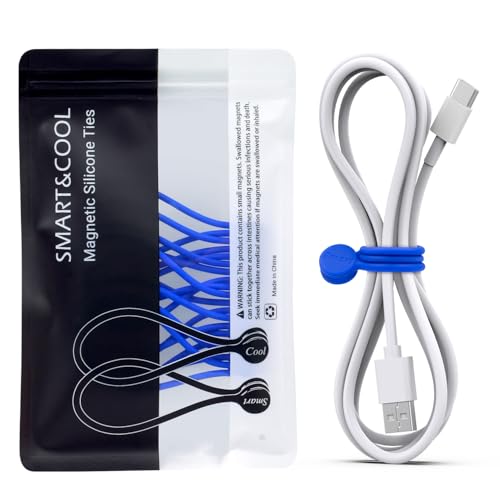SMART&COOL Reusable Silicone Magnetic Cable Ties for Bundling and Organizing, Holding Stuff, Book Markers, Fridge Magnets, Assorted Color, 7.16'' (10-Pack, Blue) - color: Blue, size: 10-Pack