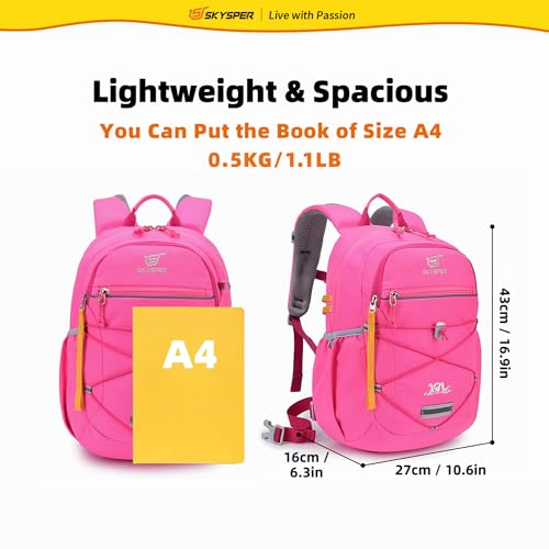 SKYSPER Kids Backpack 18L Children School Bag Child Boy Girl Pack Ages 4-8 for Traveling Day Trips Classes(Pink) - color: Pink, size: Medium