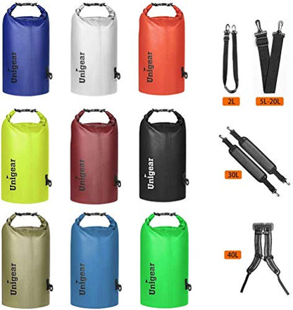 Unigear Dry Bag Waterproof, 2L/5L/10L/20L/30L/40L Floating and Lightweight Bags for Kayaking, Boating, Fishing, Swimming and Camping with Waterproof Phone Case - color: Gray, size: 2L