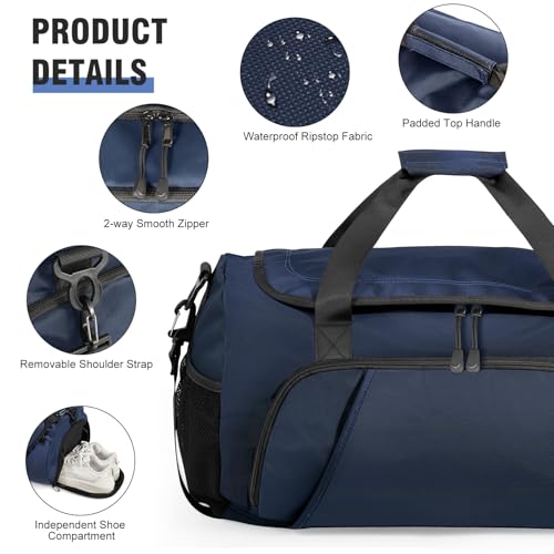 Gym Bag for Men Women With Shoe Compartment & Wet PocketWater Resistant Sports Gym Bag 、shoulder bag、messenger bag Carry On Duffel Bag forWeekend Overnight Traveling (blue) - color: blue