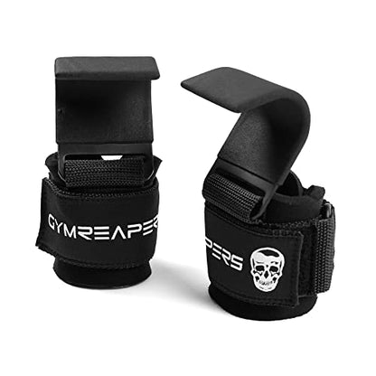 Gymreapers Weight Lifting Hooks (Pair), Heavy Duty Power Wrist Straps Hand Grip Support For Deadlifts, Pull Ups, Shrugs - Gym Gloves For Men and Women - color: Black