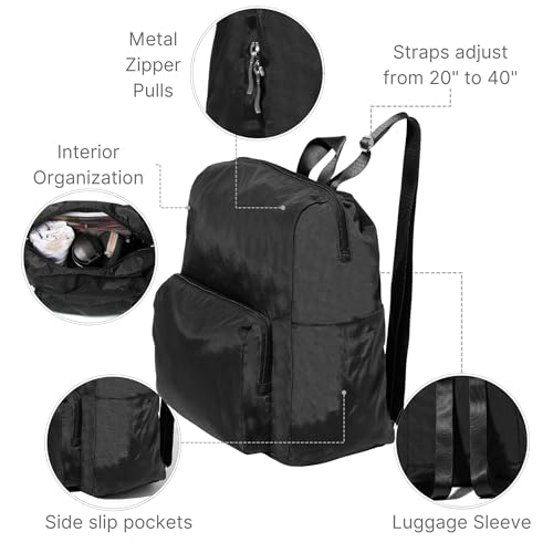 Baggallini Women's Carryall Packable Backpack, Black - color: Black