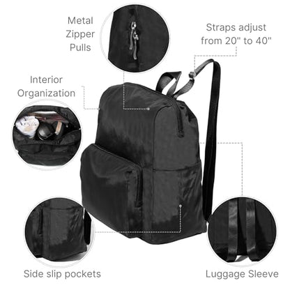 Baggallini Women's Carryall Packable Backpack, Black - color: Black