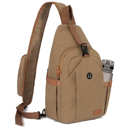 OSOCE Sling Bag for Men, Anti Theft Crossbody with Tunnel Lock, Waterproof Canvas Shoulder Backpack for Travel Hiking Daily - color: Brown, size: Large