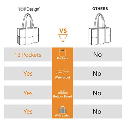 TOPDesign Utility Water Resistant Tote Bag with 13 Pockets, Zipper Closure - color: Baroque, size: Large