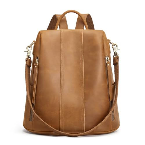 S-ZONE Leather Backpack Purses for Women Antitheft Rucksack Shoulder Bag Medium - color: 3-light Brown